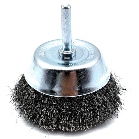 Superior Steel 3" Wire Cup Brush 1/4" Shank - Fine Crimped Wire 4500 RPM S1844
